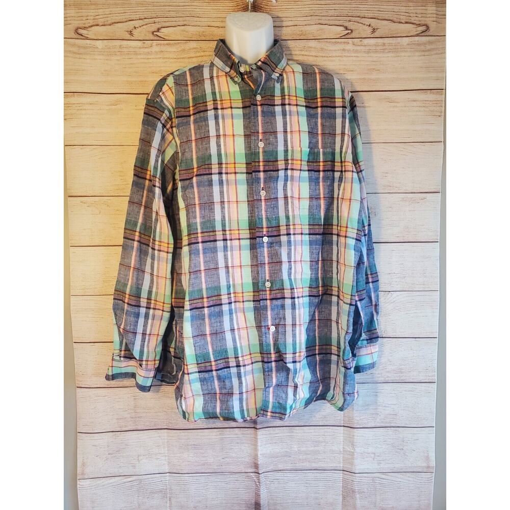 Daniel Cremieux Signature Collection Plaid Linen Long Sleeve Button Up XL EUC